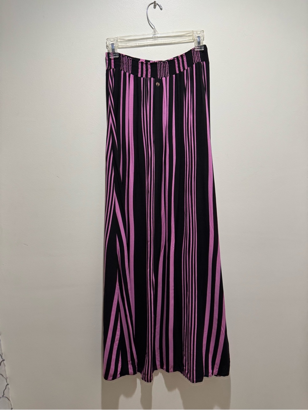 Maaji Pink Black Striped Button Front Maxi Skirt Size Medium - Picture 5 of 11